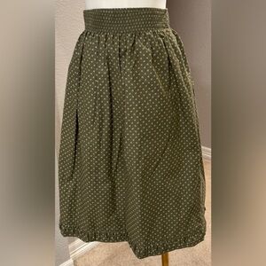 Vintage Lodenfrey Olive Green Clover Print A-Line Skirt w/ Ruffle Hem & Pockets
